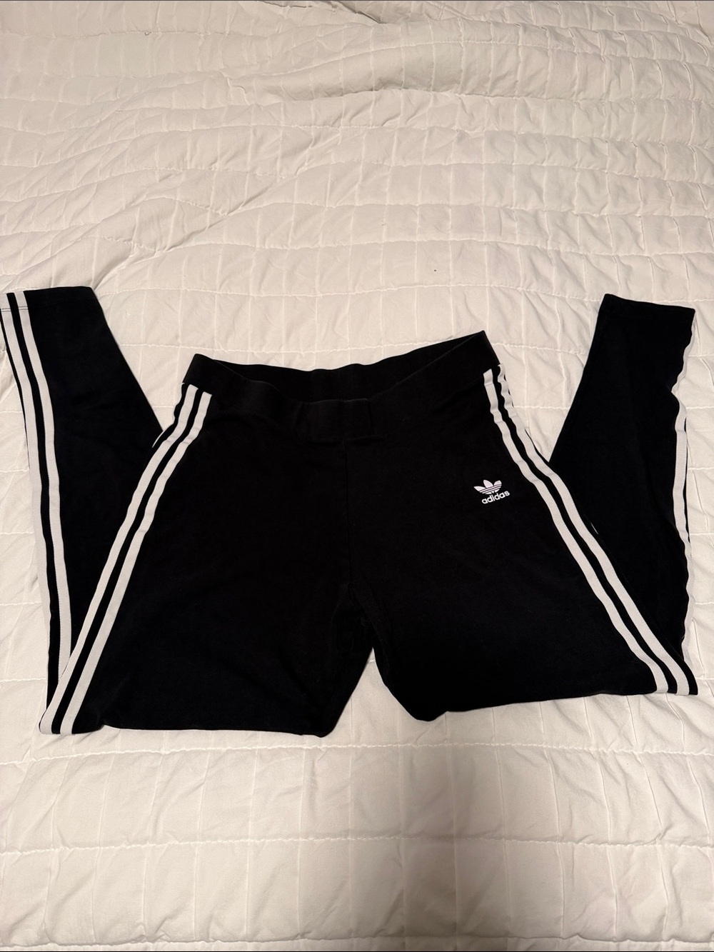 adidas Black Women’s Leggings with White Side Stripes